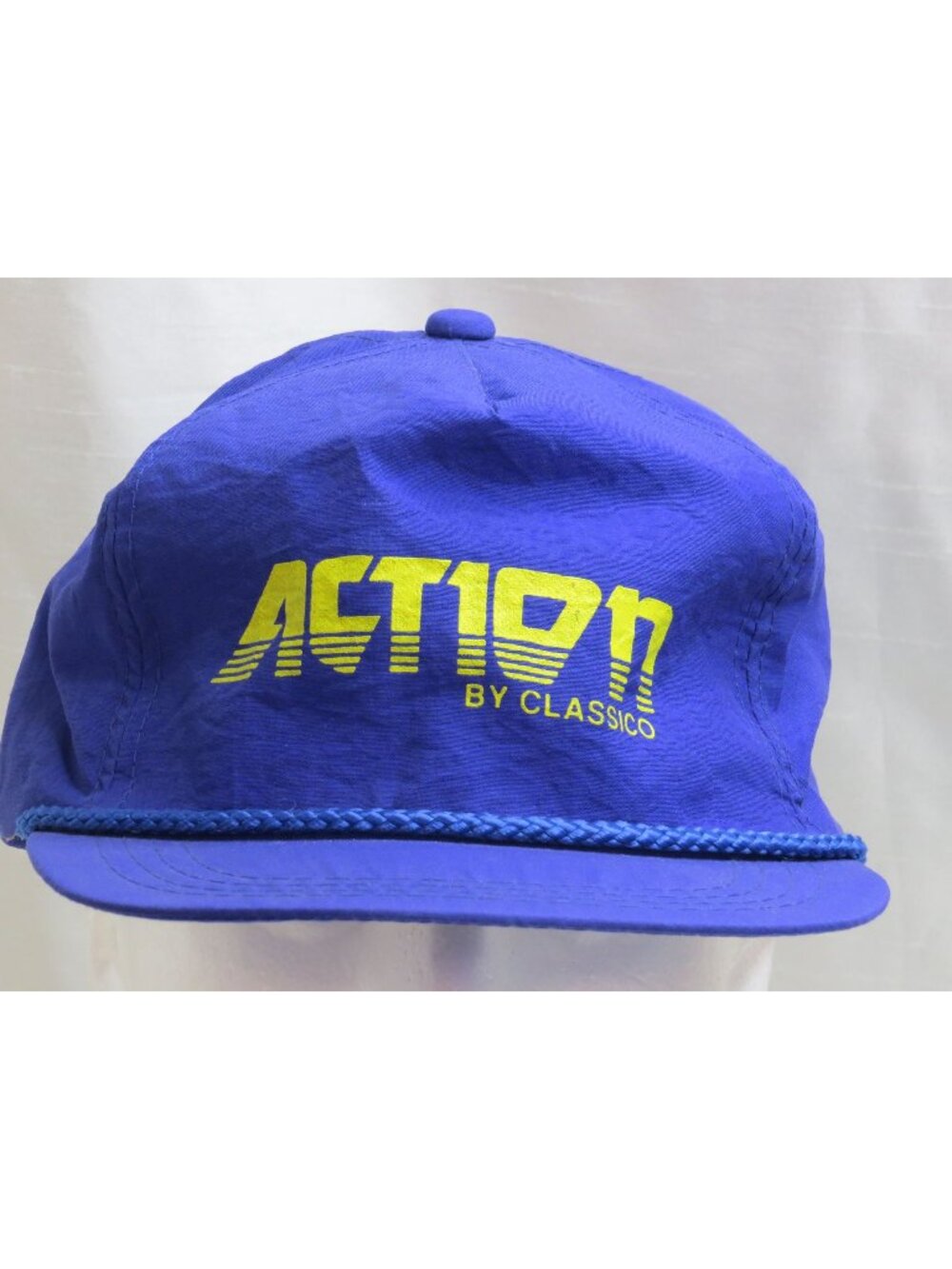 Vintage 80s Action By Classico Nylon Rope Hat Yupoong Snapback Royal Blue Cap Vt